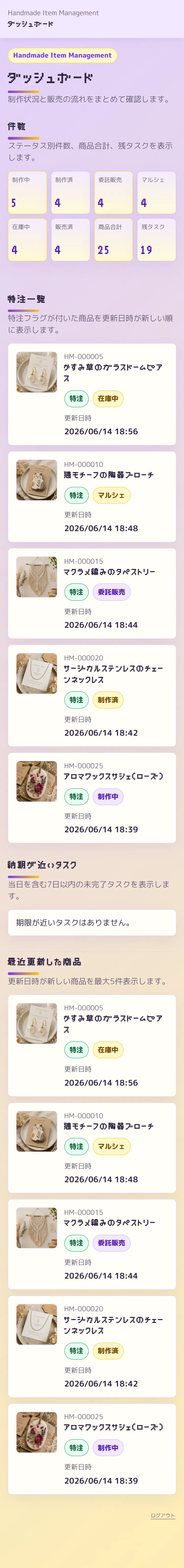 ダッシュボード画面